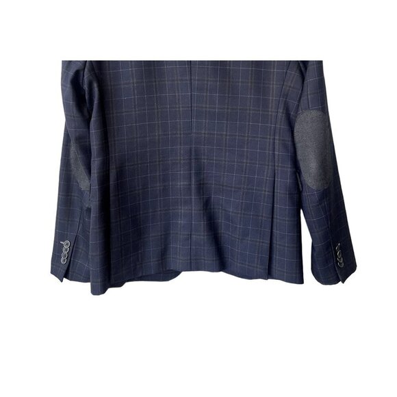 Zara Mens Blazer Size 40 Navy Blue Plaid Wool Blend Button Front - Picture 6 of 10